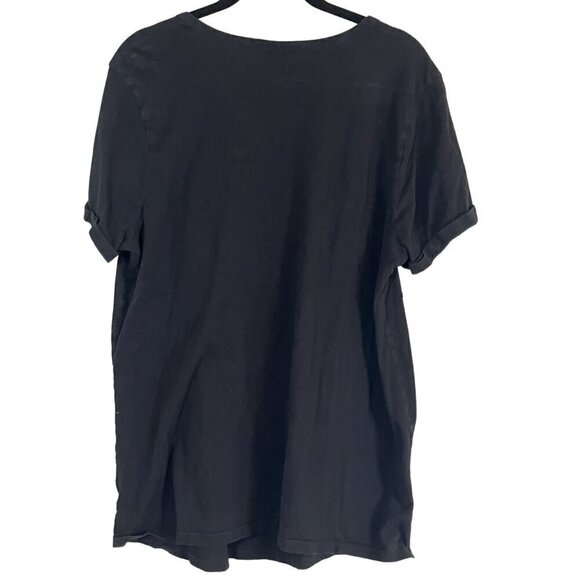 Torrid Top Women 1X Black Choker Neck Keyhole Red Floral Short Sleeve Distressed - Picture 8 of 11